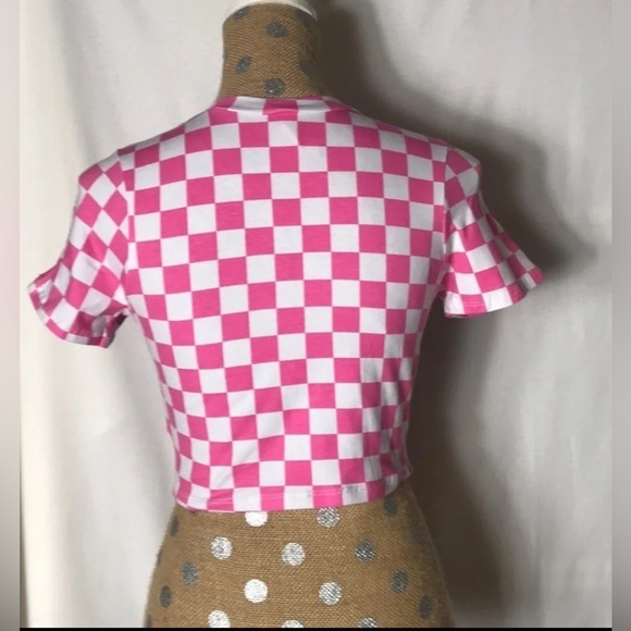 Topia Pink and White Checkered “Super” Crop Top Size Medium New Without Tags - Picture 2 of 2